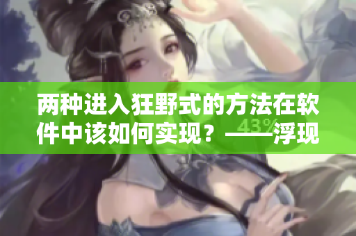 兩種進(jìn)入狂野式的方法在軟件中該如何實(shí)現(xiàn)？——浮現(xiàn)直覺、調(diào)整參數(shù)